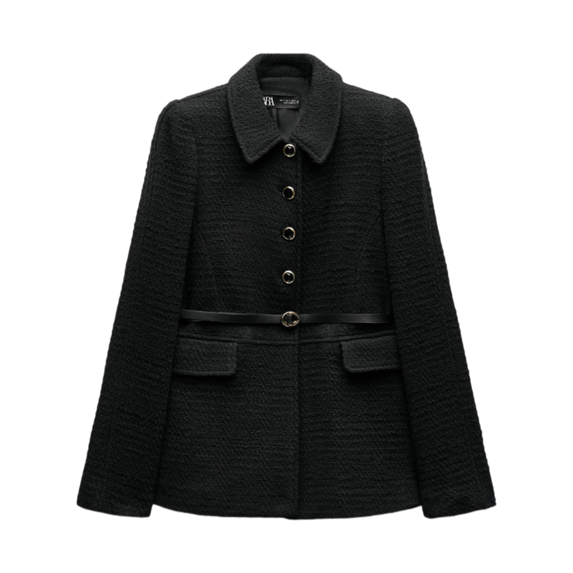 (W) 자라 텍스처드 벨티드 자켓 블랙((W) Zara Textured Belted Jacket Black)