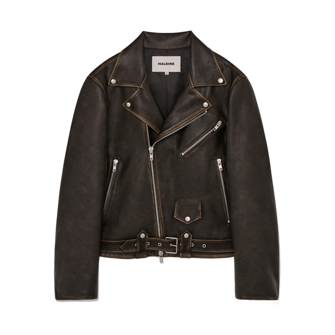 알렌느 디스트레스드 라이더 포우 레더 자켓 브라운(Haleine Distressed Rider Faux Leather Jacket Brown (WJ108))