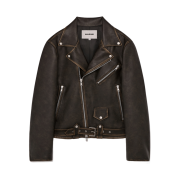 Haleine Distressed Rider Faux Leather Jacket Brown (WJ108)