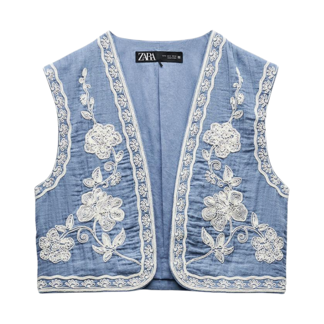 (W) 자라 자수 숏 질레 블루((W) Zara Embroidered Short Gilet Blue) - 1