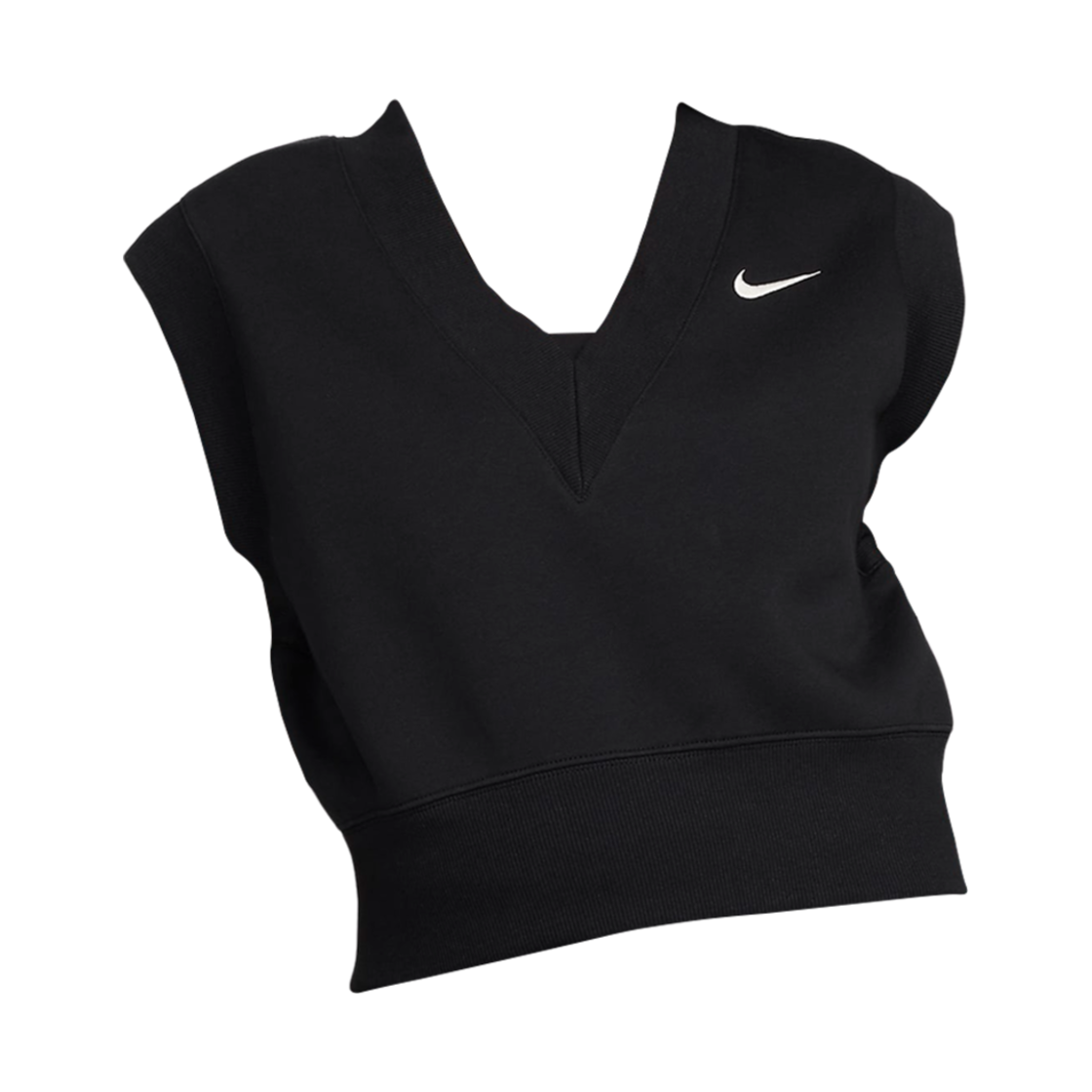 FV6317-010 (W) Nike NSW Phoenix Fleece Loose V-Neck Sleeveless Cropped Top Black Sail - Asia