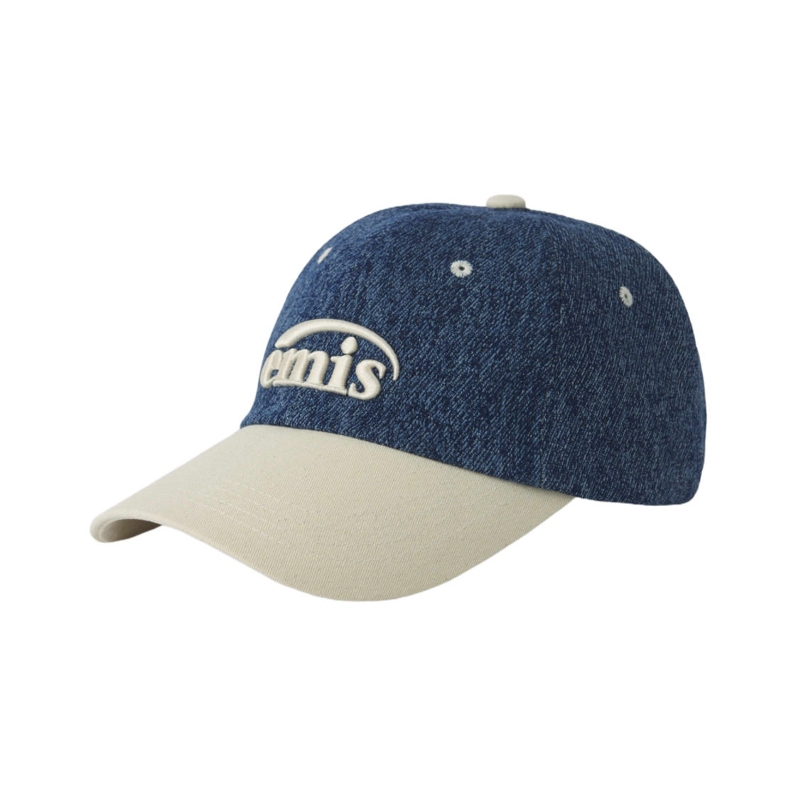 이미스 뉴 로고 데님 볼캡 다크 블루 데님 아이보리(Emis New Logo Denim Ball Cap Dark Blue Denim Ivory)