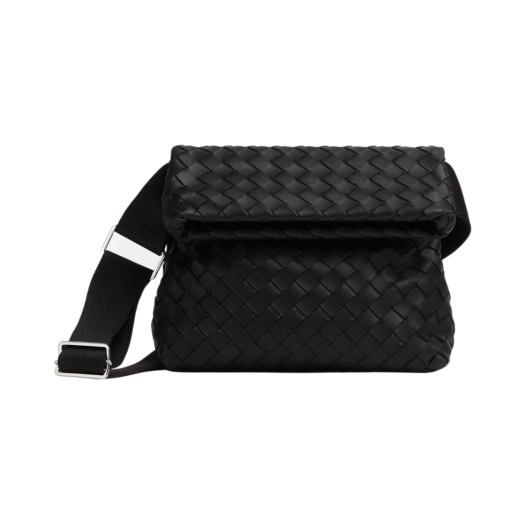 Bottega Veneta Small Intrecciato Fold Messenger Bag Black