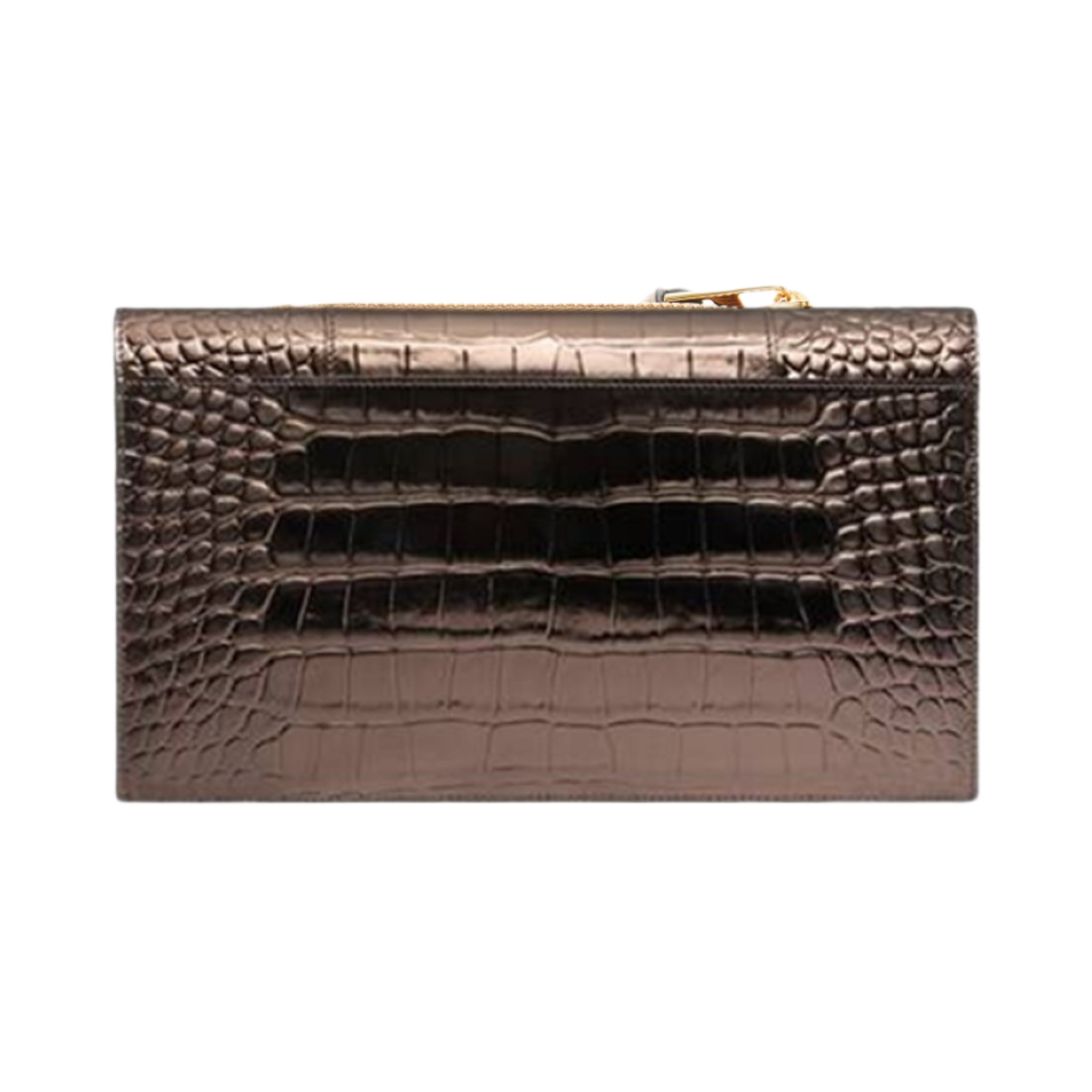 발렌시아가 아워글래스 플랫 파우치 플랩 메탈라이즈드 크로커다일 엠보스 브론즈(Balenciaga Hourglass Flat Pouch with Flap Metallized Crocodile Embossed Bronze) - 3