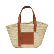 Loewe Basket Bag in Palm Leaf and Calfskin Natural Tan