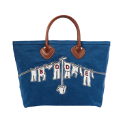 Bode Clothesline Leather Trimmed Canvas Tote Bag Blue