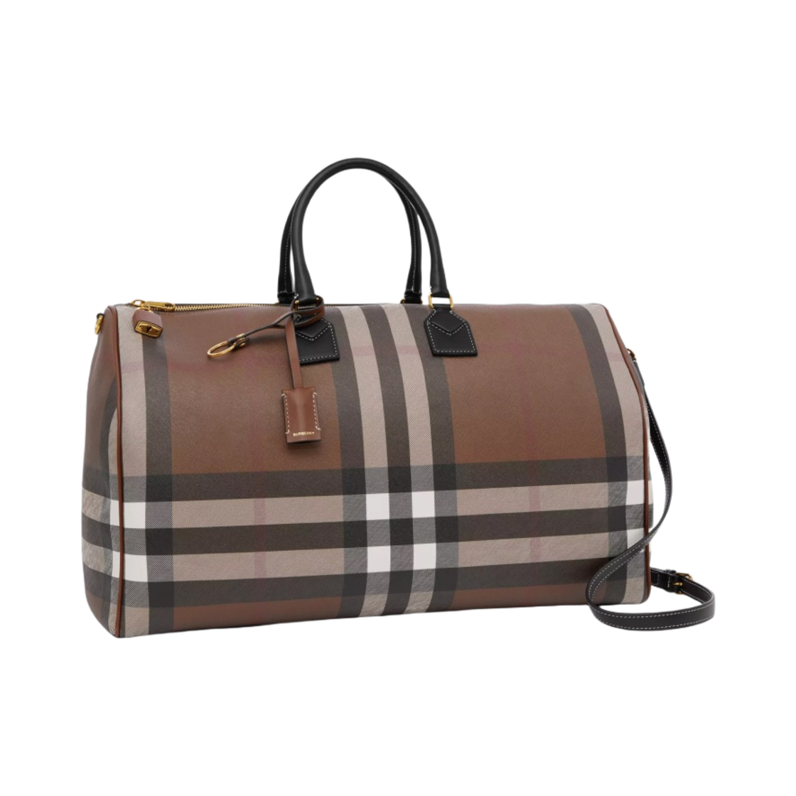 버버리 엑스트라 라지 체크 레더 볼링백 다크 버치 브라운(Burberry Extra Large Check and Leather Bowling Bag Dark Birch Brown) - 2