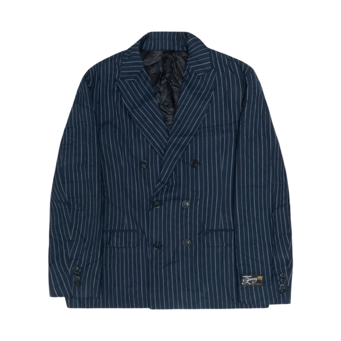 【STUSSY】BLazer Textured Linen ｓサイズNavy 스투시 링클 스트라이프 더블 브레스티드 블레이저 네이비