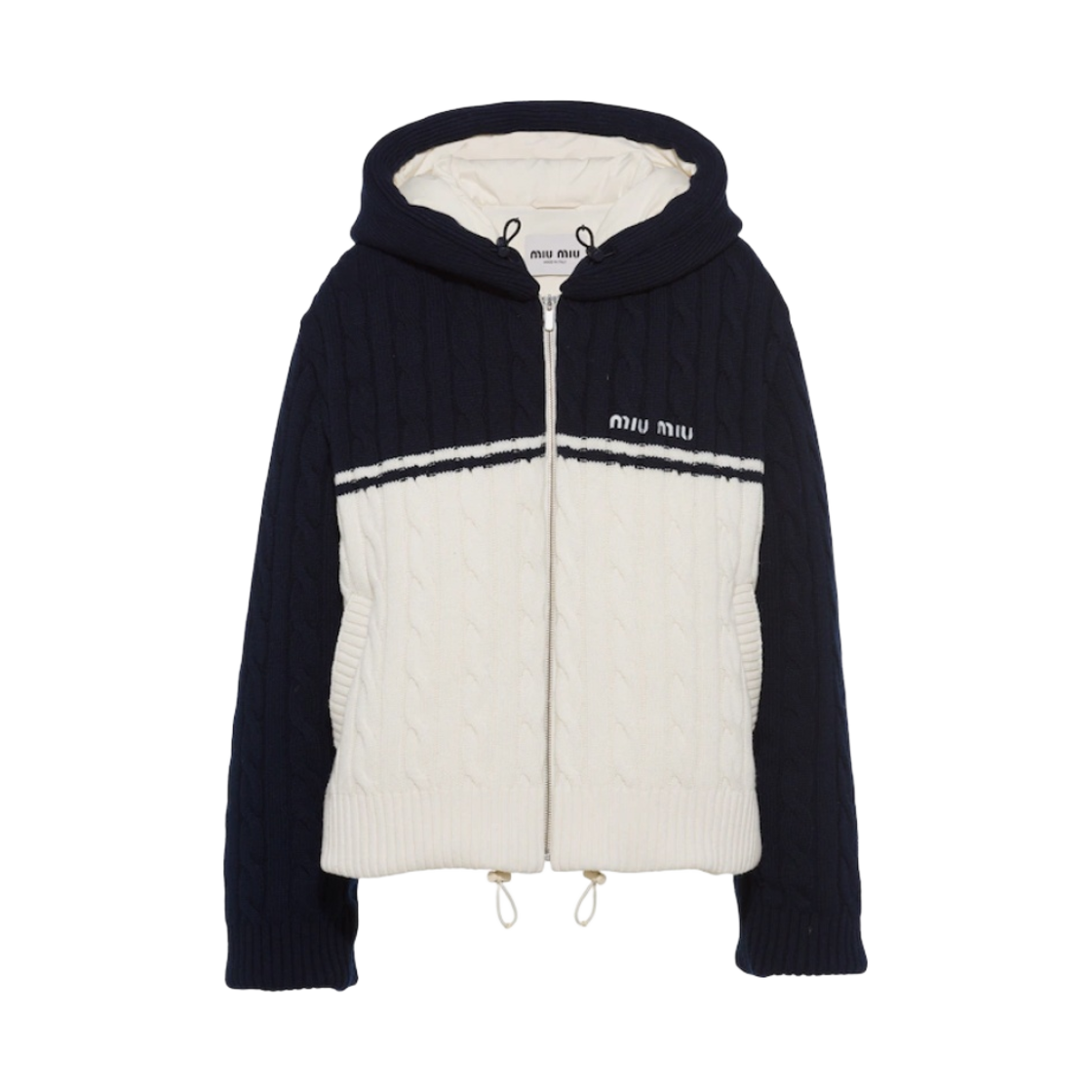 (W) 미우 미우 캐시미어 울 다운 자켓 블루 화이트((W) Miu Miu Cashmere Wool Down Jacket Blue White)