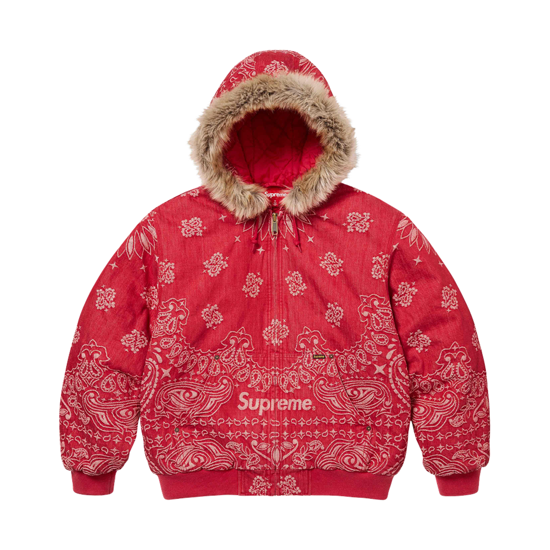 슈프림 반다나 자카드 데님 후드 워크 자켓 레드 - 25SS(Supreme Bandana Jacquard Denim Hooded Work Jacket Red - 25SS)