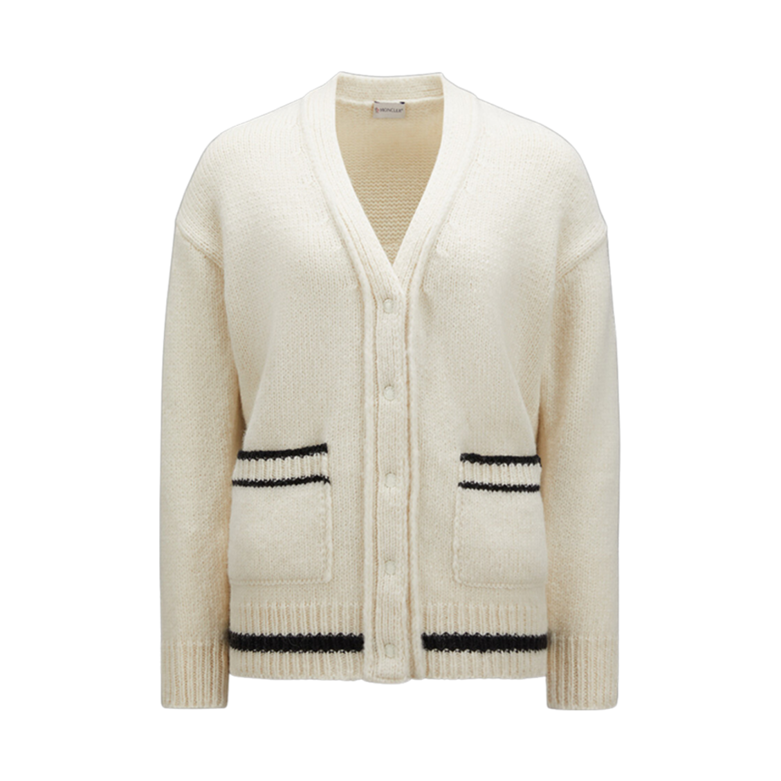 (W) 몽클레르 로고 울 블렌드 가디건 블랙 오프 화이트 - 23FW((W) Moncler Logo Wool Blend Cardigan Black Off White - 23FW) - 1