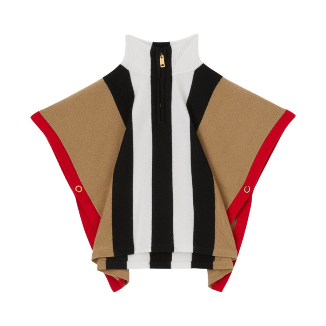 (키즈) 버버리 스트라이프 울 집 프론트 케이프 아카이브 베이지((Kids) Burberry Striped Wool Zip Front Cape Archive Beige) - 1