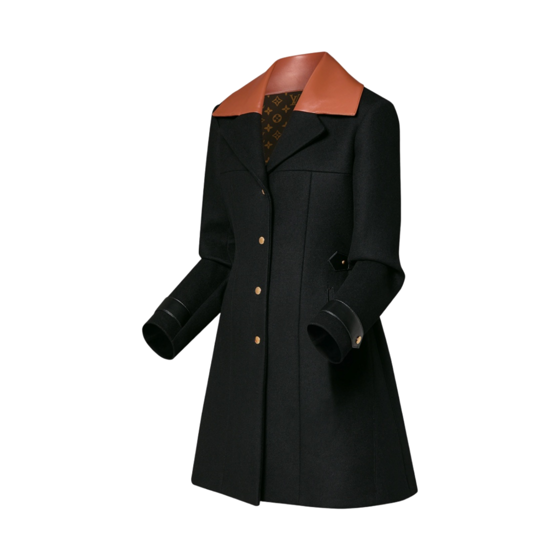 (W) 루이비통 레더 인서트 A-라인 코트 블랙((W) Louis Vuitton Leather Insert A Line Coat Black) - 2