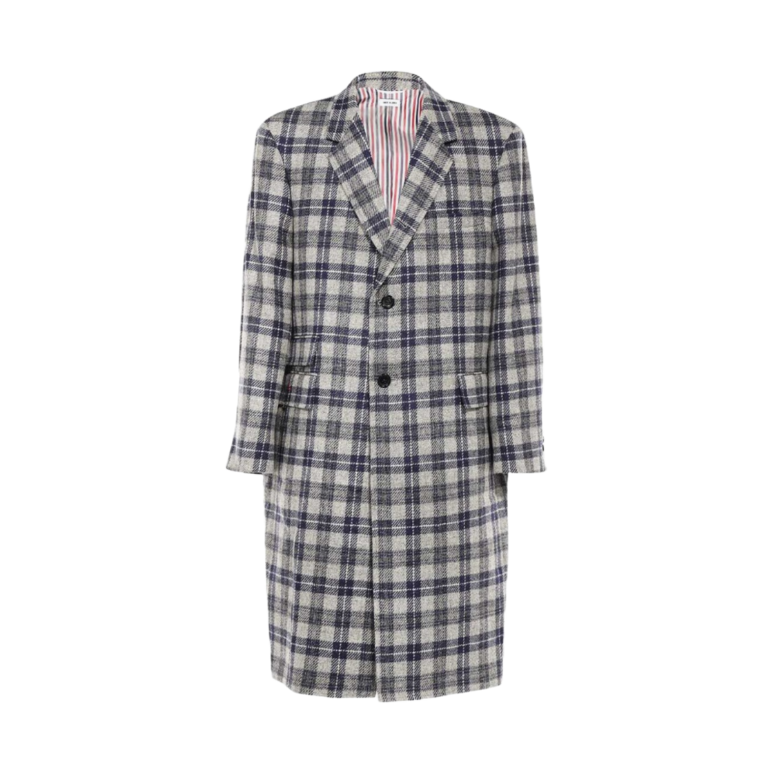 톰브라운 타탄 체크 브리티쉬 울 싱글 벤트 오버코트 미디움 그레이(Thom Browne Tartan Check British Wool Single Vent Overcoat Medium Grey) - 1