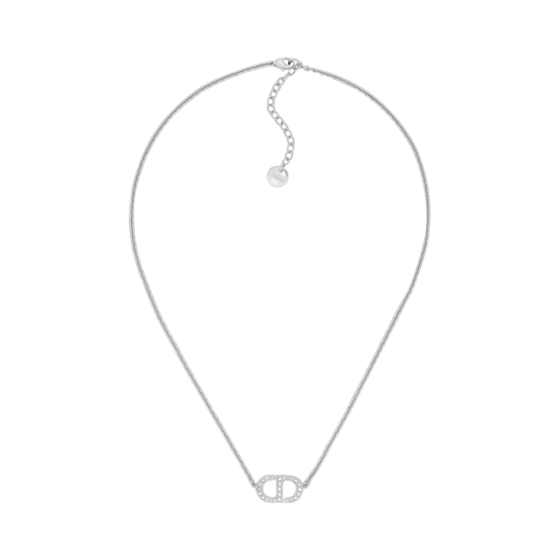 (W) 디올 쁘띠 CD 네클리스 실버 피니쉬 메탈 화이트 크리스탈((W) Dior Petit CD Necklace Silver Finish Metal White Crystals)