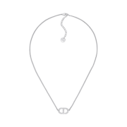 (W) Dior Petit CD Necklace Silver Finish Metal White Crystals