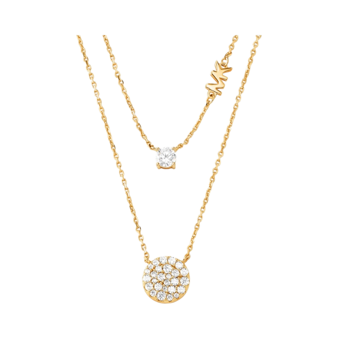 (W) 마이클 코어스 프레셔스 메탈 플래팅 스털링 실버 파베 디스크 레이어링 네클리스 골드