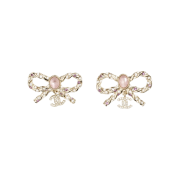 (W) Chanel Stud Earrings Metal Glass Pearls Strass & Gold Pink Pearly White Crystal