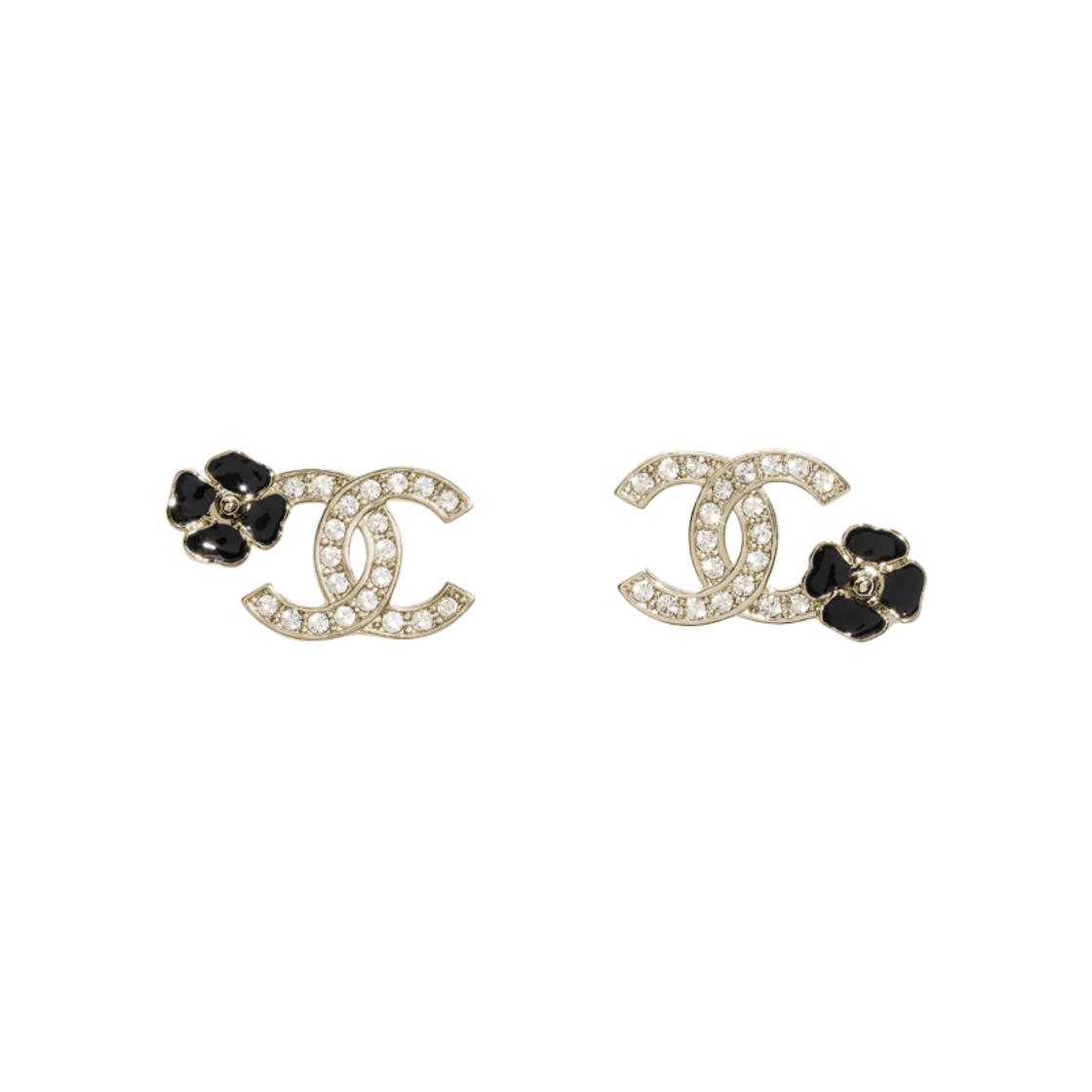 (W) 샤넬 스터드 이어링 메탈 레진 스트라스 & 골드 블랙 크리스탈((W) Chanel Stud Earrings Metal Resin Strass & Gold Black Crystal) - 1