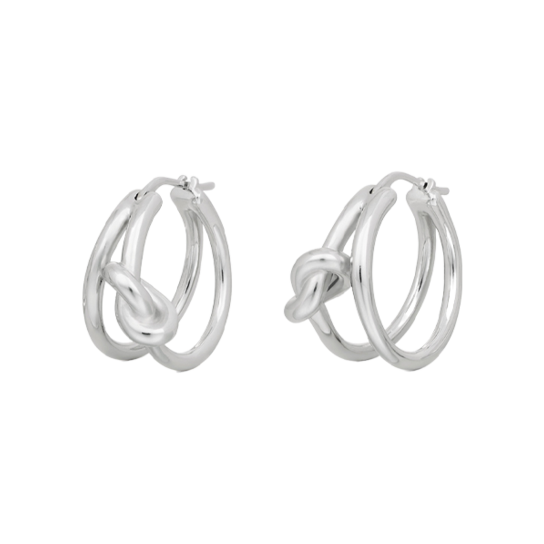 461FX6BRA-36SI (W) Celine Knot Double Hoops in Brass with Rhodium Finish Silver