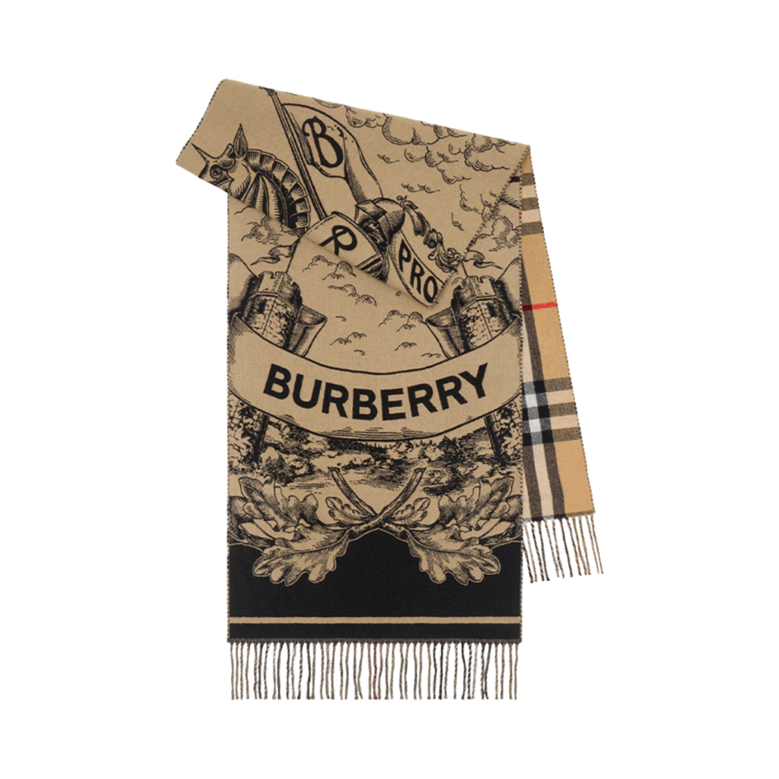 8073768 Burberry Reversible EKD Cashmere Muffler Archive Beige