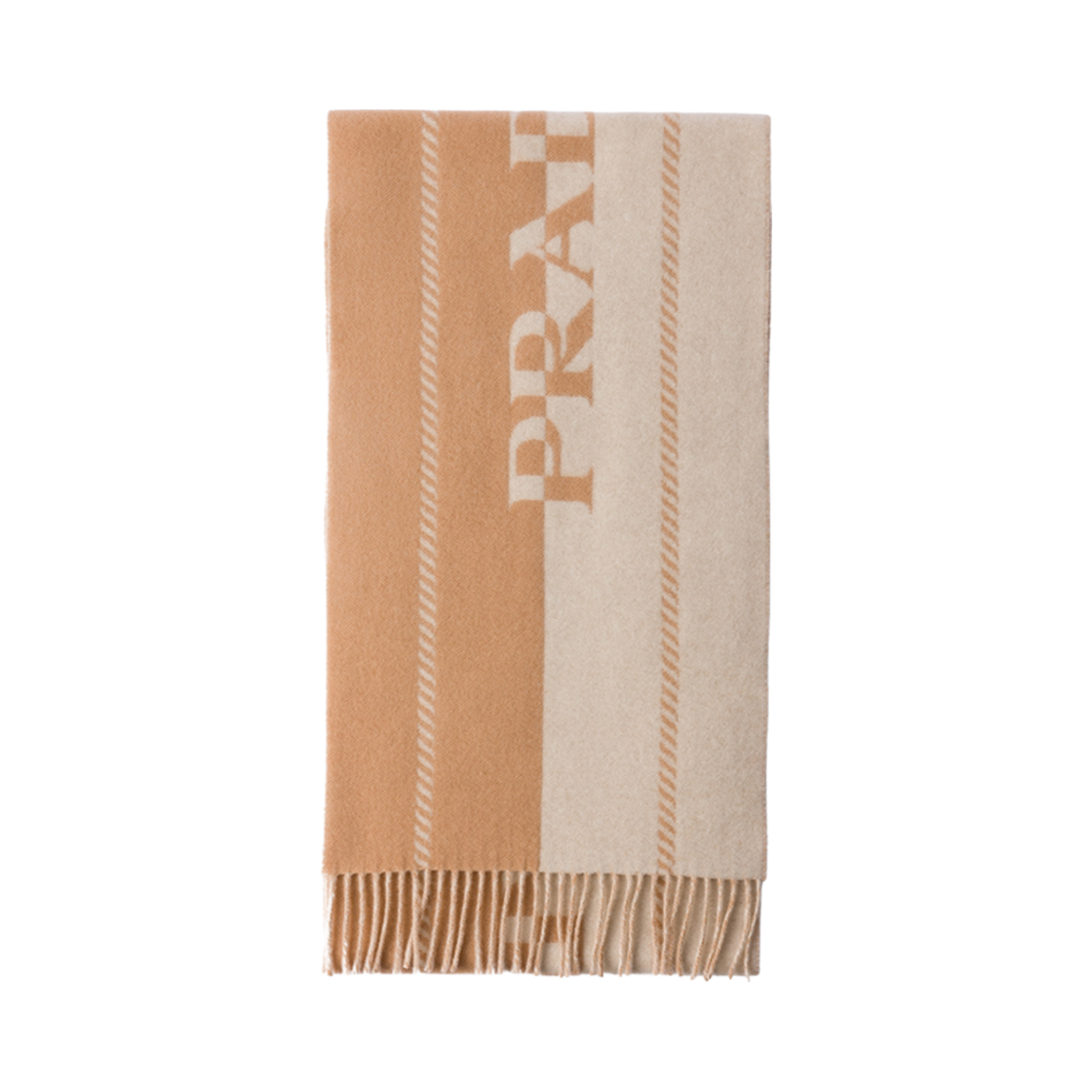 2FS057-2FK3-F0BF1 Prada Small Wool Scarf With Jacquard Logo Ivory Camel