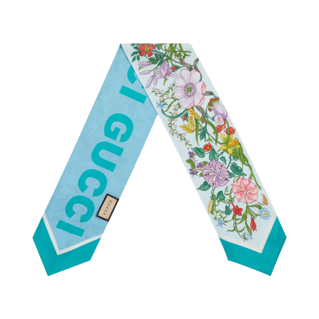 (W) 구찌 플로랄 프린트 실크 넥 보우 블루((W) Gucci Floral Print Silk Neck Bow Blue) - 2