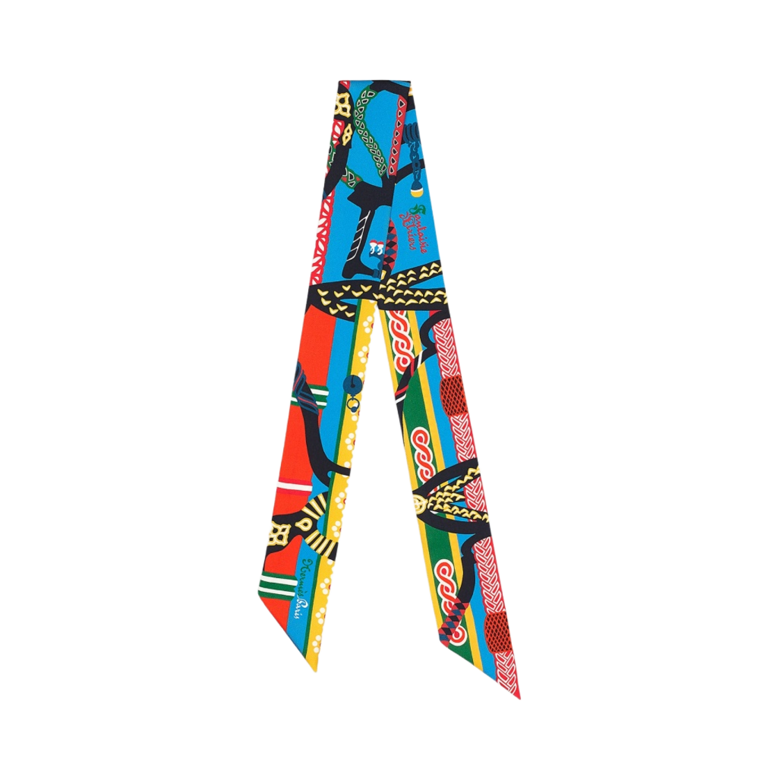 (W) 에르메스 판타지 데트리에 트윌리 블루 아주르 베흐미용 멀티꼴로르((W) Hermes Fantaisie d'Etriers Twilly Bleu Azur Vermillon Multicolor) - 1