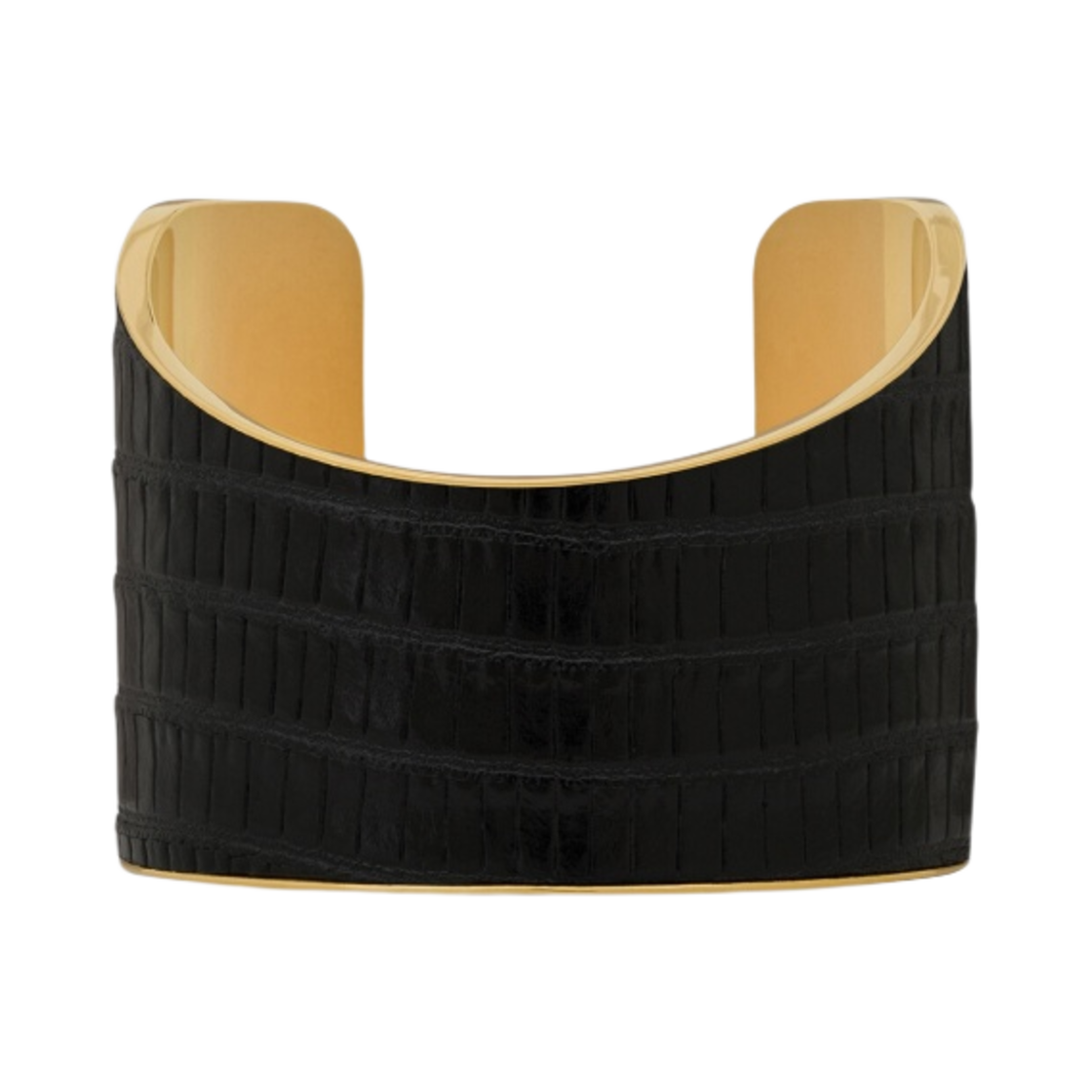 (W) 생로랑 어시메트릭 커프 브레이슬릿 테주 엠보스 레더 앤 메탈 블랙((W) Saint Laurent Asymmetric Cuff Bracelet In Tejus Embossed Leather And Metal Black) - 1