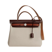 Hermes Herbag Zip 31 Bag Retourne Canvas & Palladium Beton Fauve Rouge Sellier Cuivre