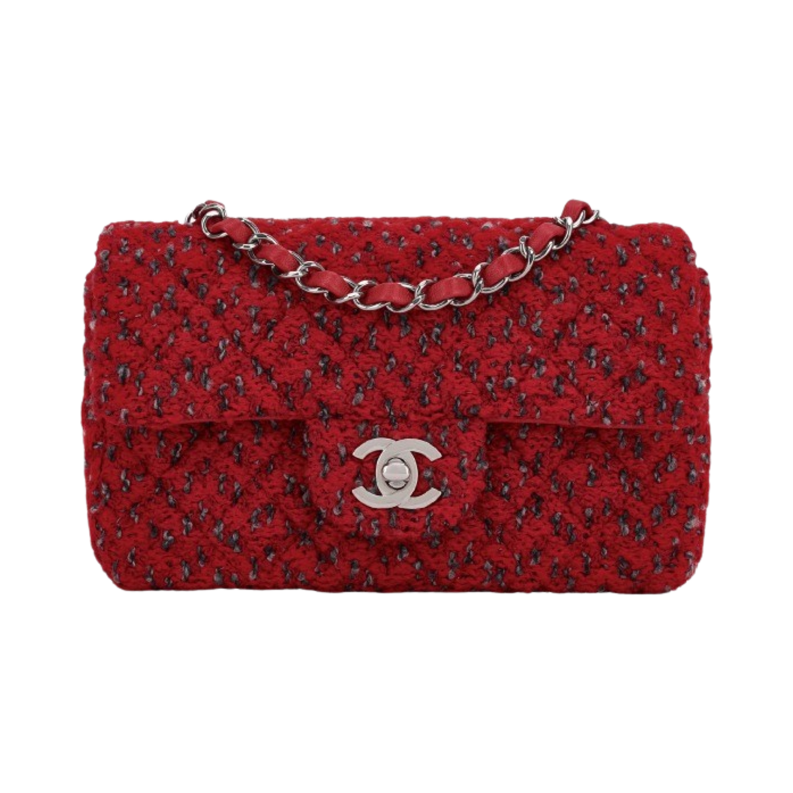 샤넬 미니 플랩백 울 트위드 & 실버 메탈 레드(Chanel Mini Flap Bag Wool Tweed & Silver Red) - 1