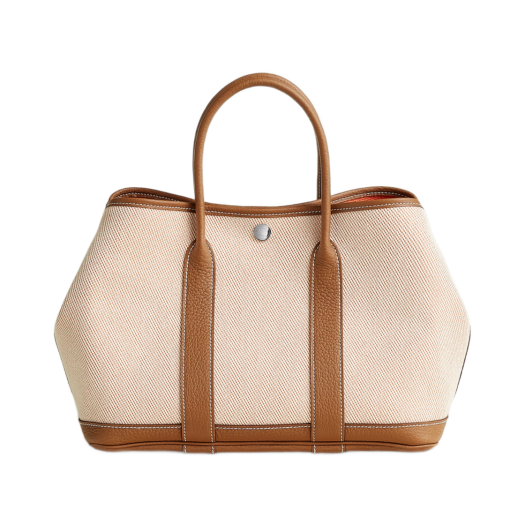 Hermes Garden Party 30 Bag Twill Negonda & Palladium Ecru Gold Orange