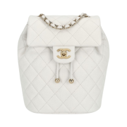 Chanel Backpack Shiny Grained Calfskin & Gold White