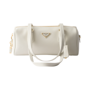 Prada Medium Leather Top-Handle Bag with Padlock White