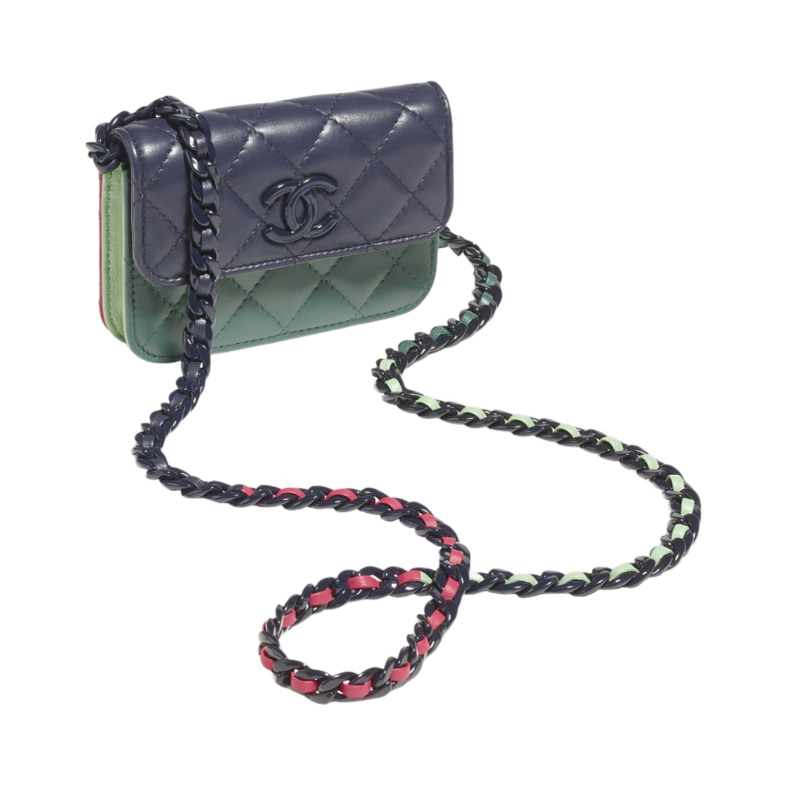 샤넬 체인 달린 미니백 샤이니 램스킨 & 래커드 메탈 다크 블루 다크 핑크 블루 라이트 그린(Chanel Clutch with Chain Shiny Lambskin & Lacquered Dark Blue Dark Pink Blue Light Green) - 2