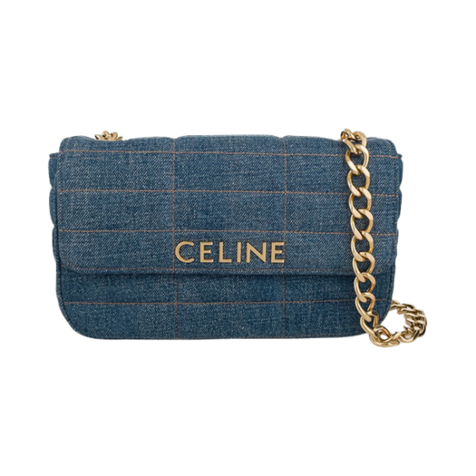 111272ETN.07DD Celine Monochrome Matelasse Chain Shoulder Bag Blue Gold