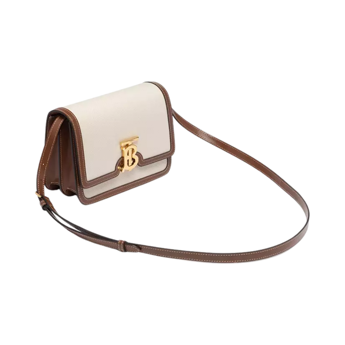 버버리 투톤 캔버스 레더 스몰 TB 백 내츄럴 몰트 브라운(Burberry Two-Tone Canvas Leather Small TB Bag Natural Malt Brown) - 4