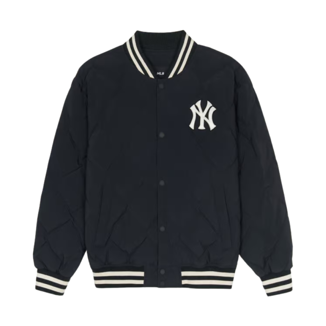 MLB 바시티 다이아 퀼팅 립 라이트웨이트 숏 푸퍼 자켓 뉴욕 양키스 블랙(MLB Varsity Dia Quilted Rib Lightweight Short Puffer Jacket New York Yankees Black)