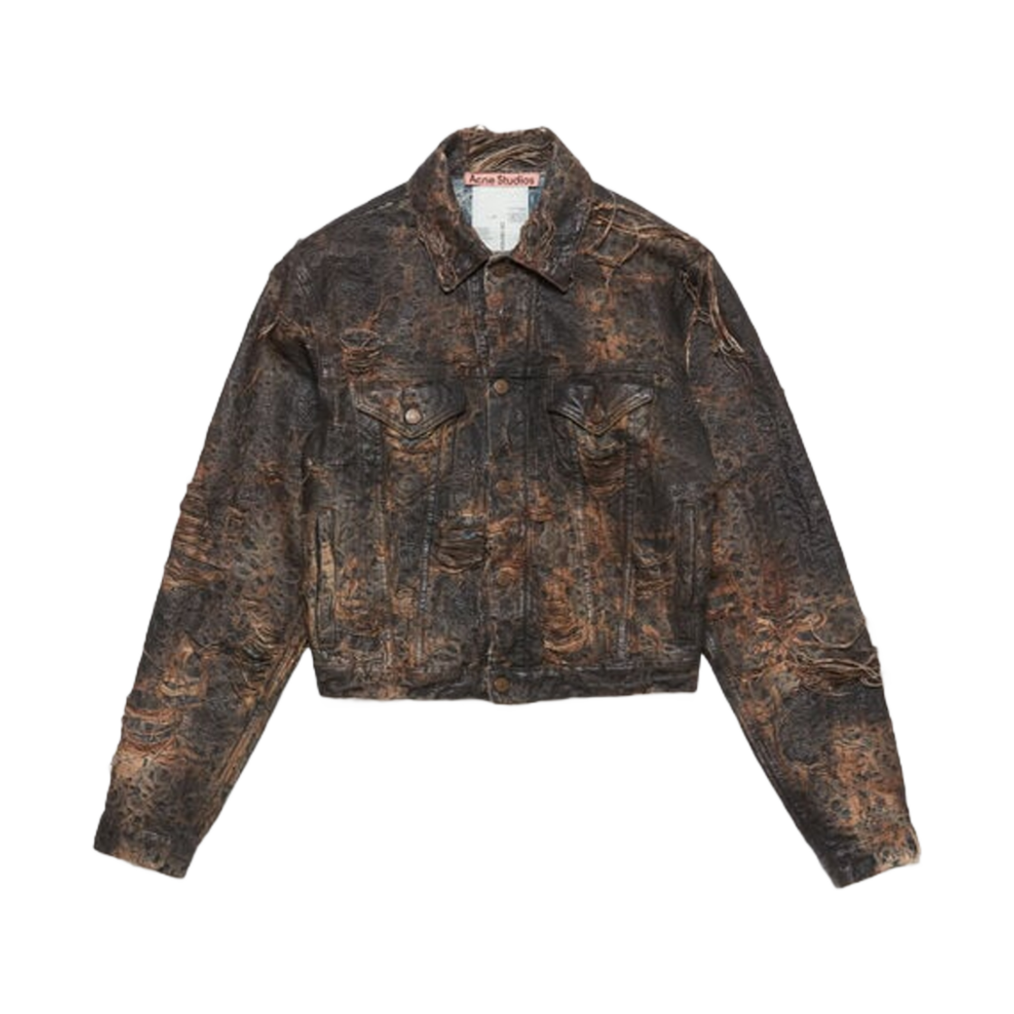 B90801-700 Acne Studios Distressed Monogram Denim Jacket Regular Fit Brown