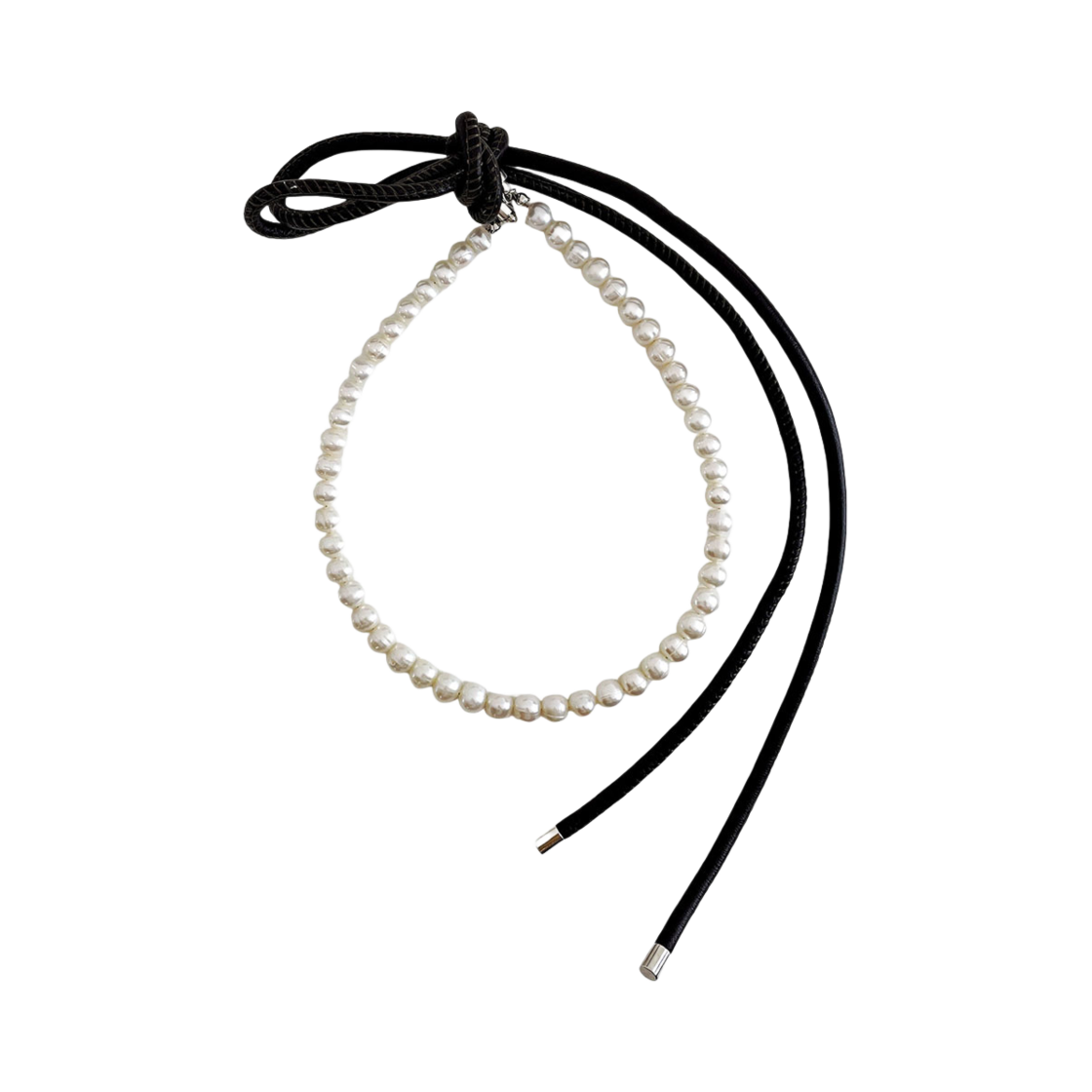L243MNK020_02 lovememonster Natural Pearl Leather Ribbon Necklace Brown