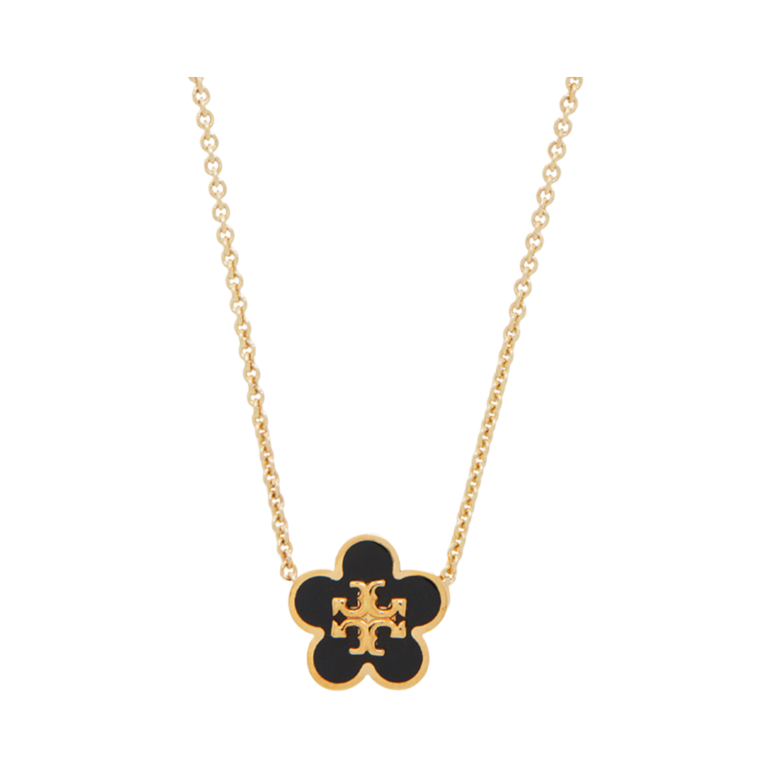 147287-720 (W) Tory Burch Kira Enamel Flower Pendant Necklace Black