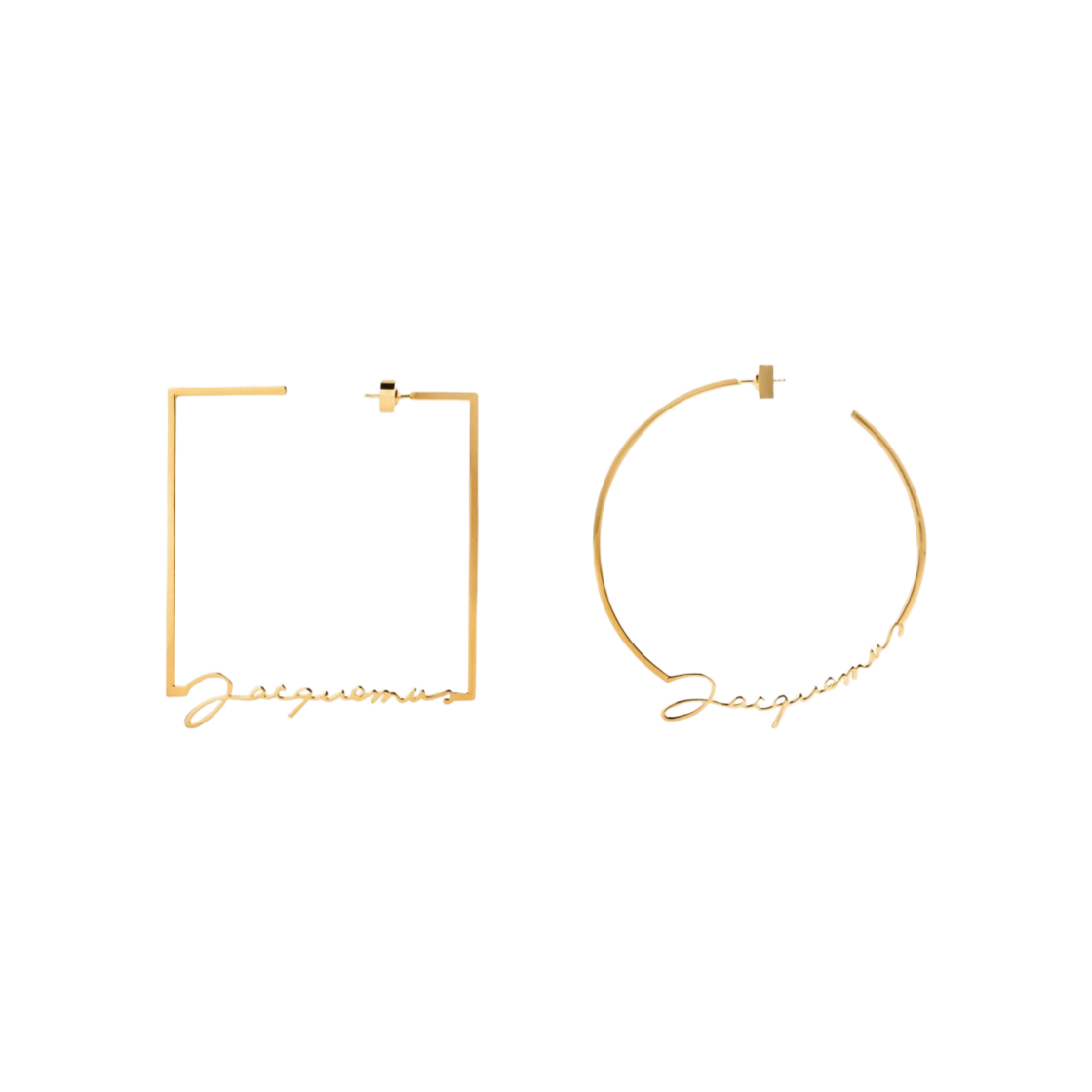 (W) 자크뮈스 레 크레올 론드 까레 자크뮈스 어시메트릭 시그니쳐 로고 이어링 골드((W) Jacquemus Les Creoles Rond Carre Jacquemus Asymmetric Signature Logo Earrings Gold) - 1