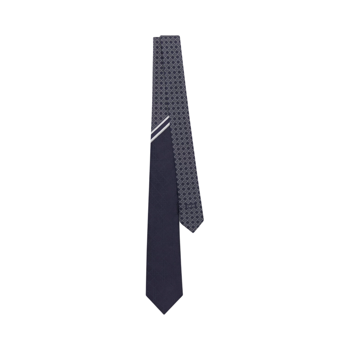 44C1047B0984-C588 Dior Stripe Cannage Tie White Silk Navy Blue Gray
