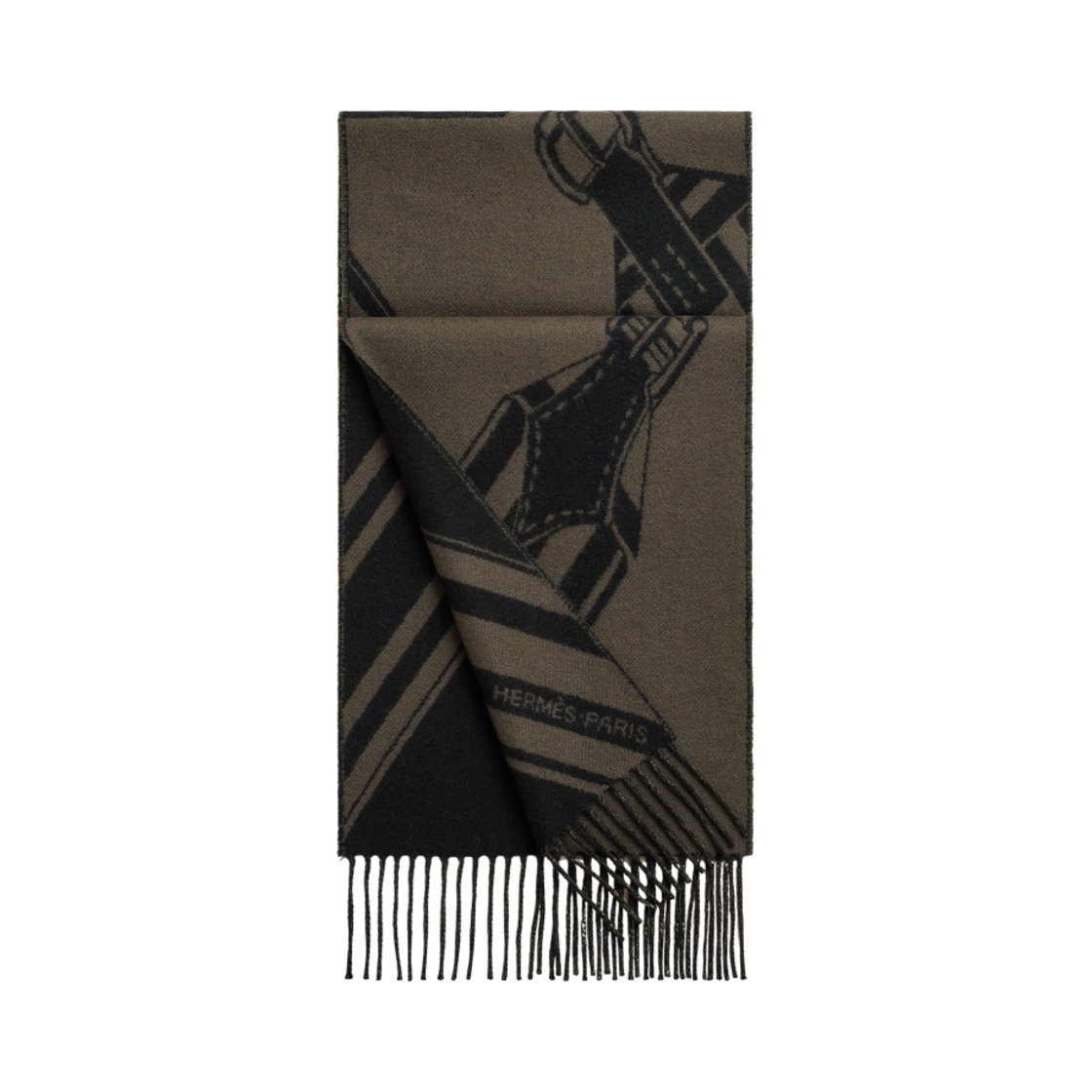 H394808T07 Hermes Sangles en Zig Zag Muffler Cashmere Noir Basalte