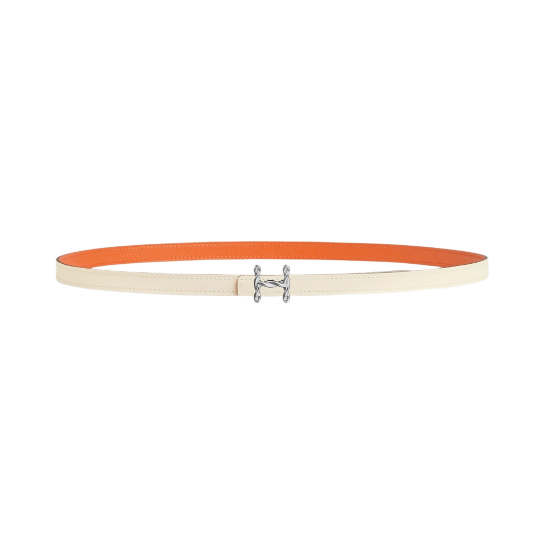 (W) 에르메스 H 토르사드 벨트 버클 & 리버서블 가죽 스트랩 13mm & 실버 나타 오랑쥬((W) Hermes H Torsade Belt Buckle & Reversible Leather Strap 13mm & Silver Nata Orange) - 1