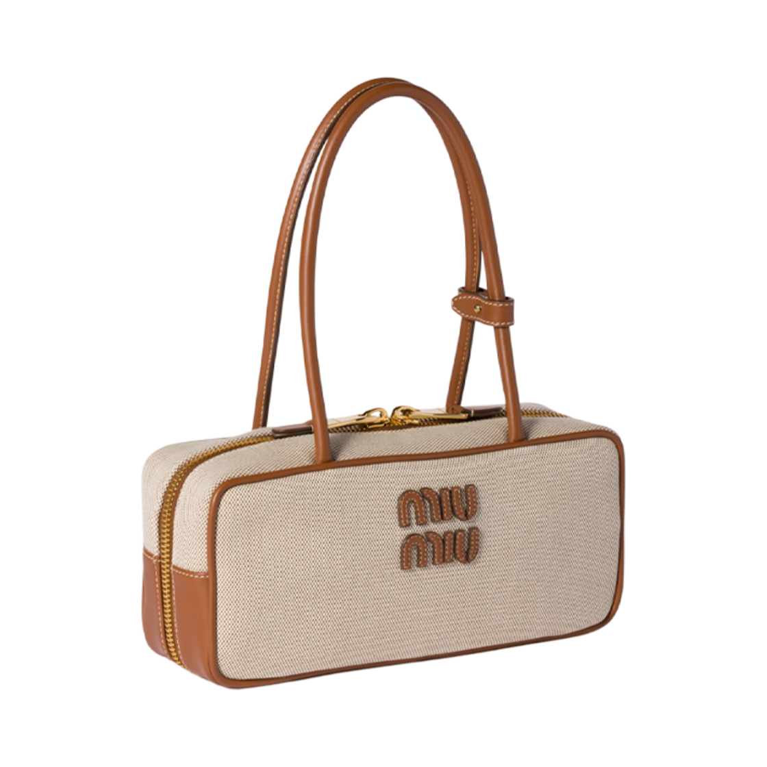 미우 미우 캔버스 앤 레더 보 백 베이지 브랜디(Miu Miu Canvas and Leather Beau Bag Beige Brandy) - 2