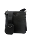 Prada Nylon and Saffiano Leather Shoulder Bag Black