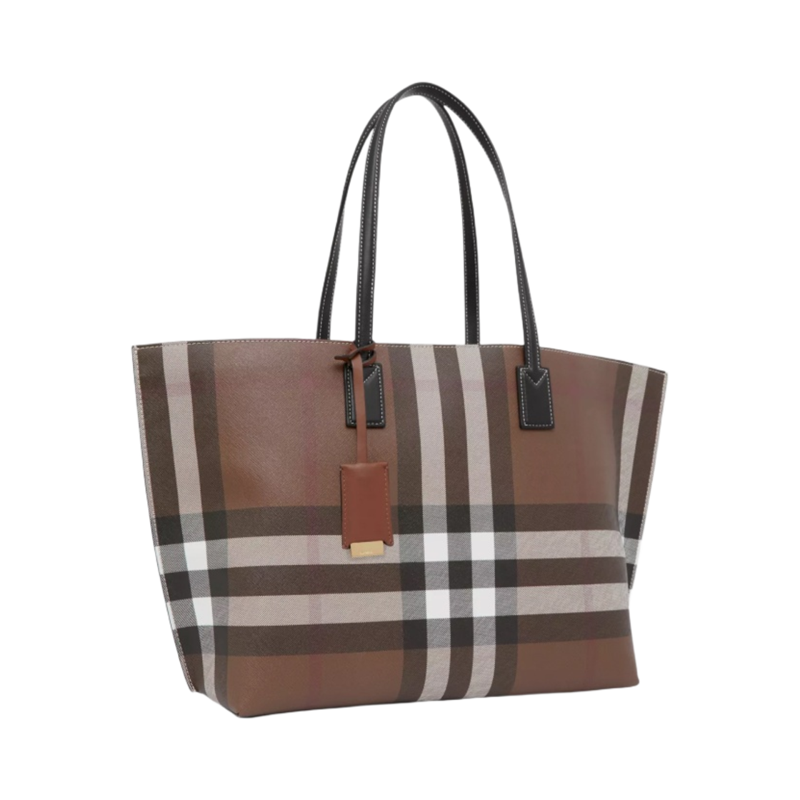 버버리 체크 레더 미디움 토트백 다크 버치 브라운(Burberry Check and Leather Medium Tote Bag Dark Birch Brown) - 2