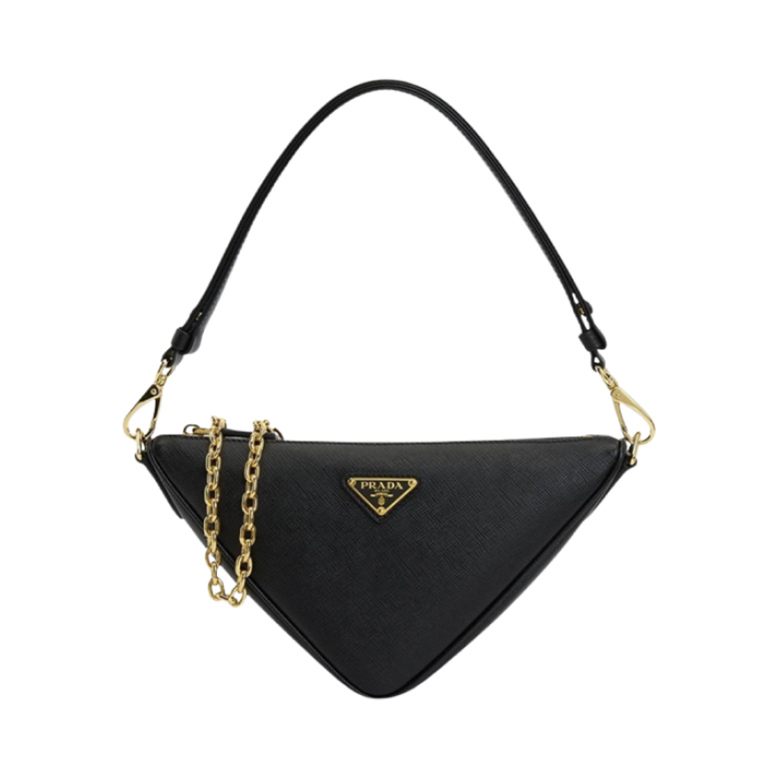 1BC543-NZV-F0002 Prada Saffiano Triangle Chain Shoulder Bag Black