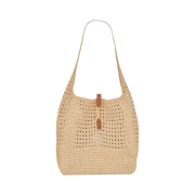Saint Laurent Hobo Raffia Bag in Crochet and Smooth Leather Naturel